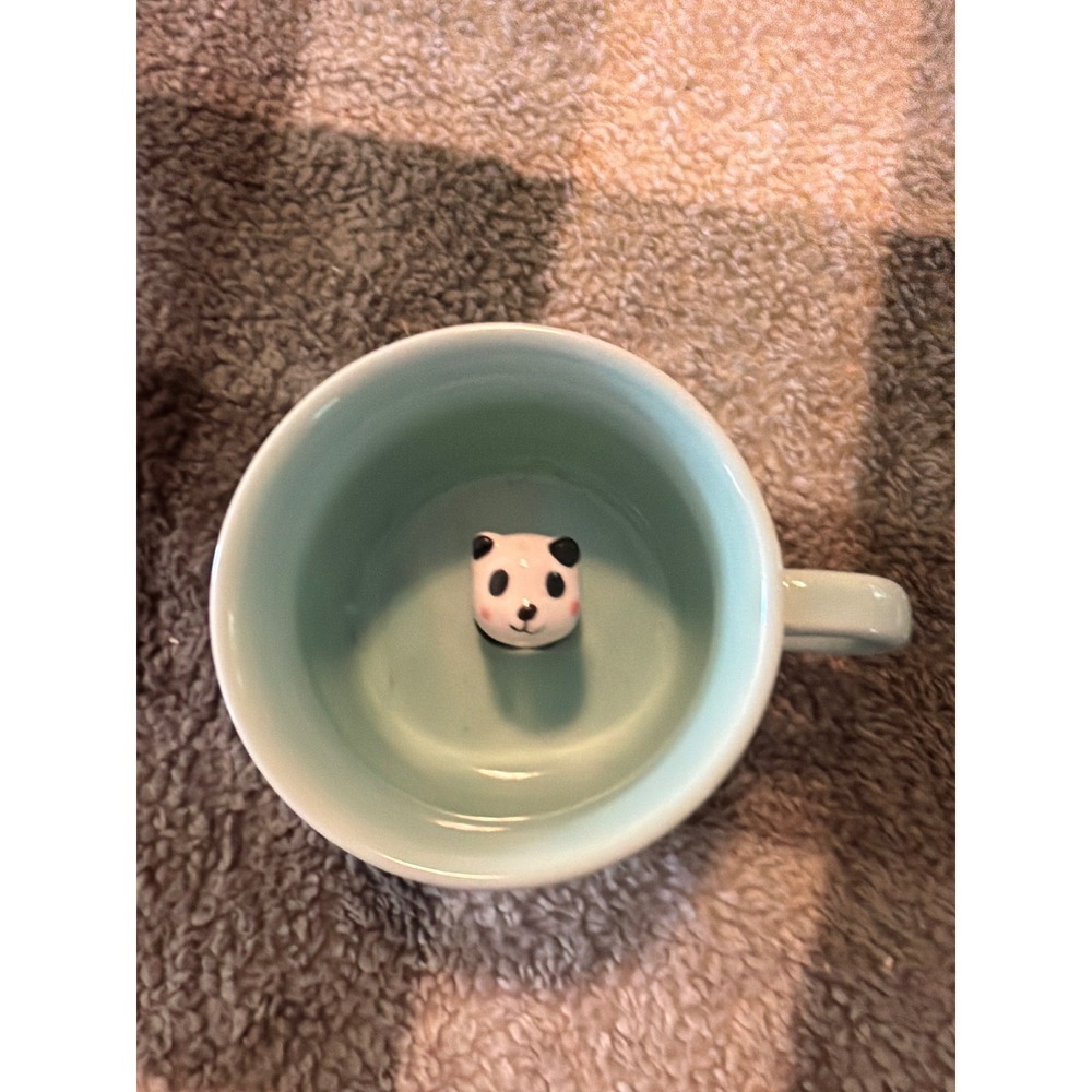 Mint Green Ceramic Coffee Mug with 3D Panda Bear Surprise Hidden Inside 3 inch